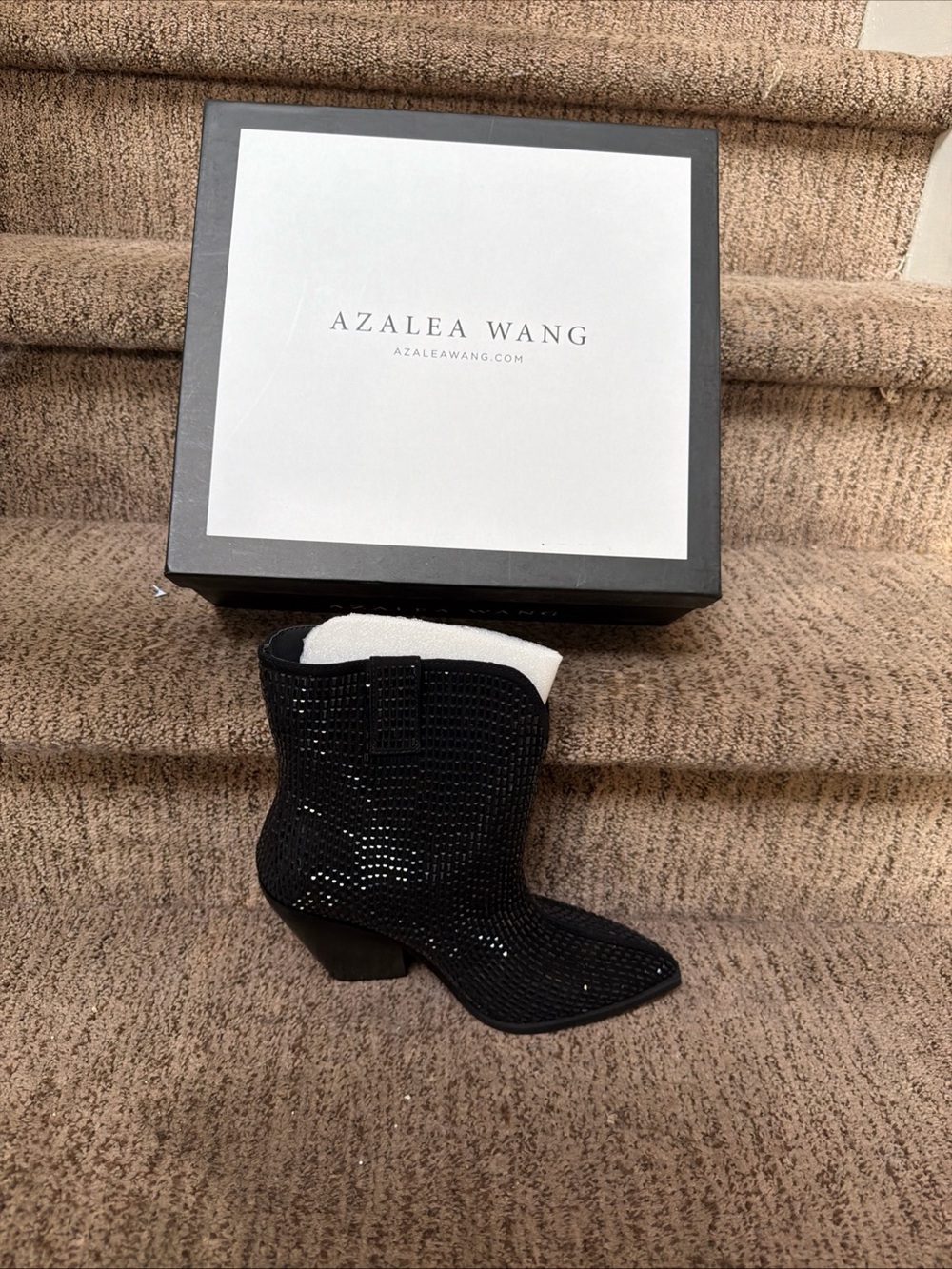 Azalea Wang Black Embellished Pointed Western Ankle Bootie
